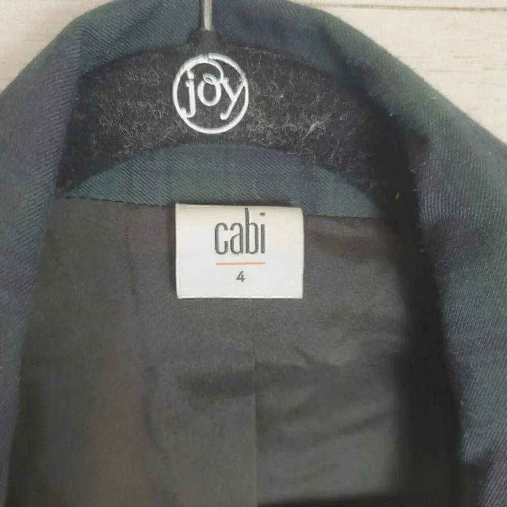 CAbi Tartan Green Plaid Asymmetrical Zip Moto Jacket, sz 4